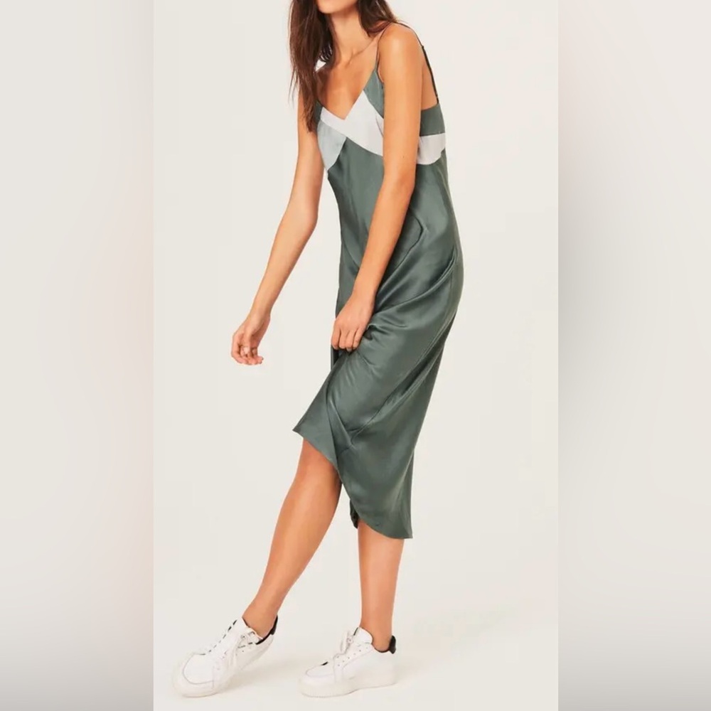 BNWT ba&sh Crew Green and White Midi Slip Dress